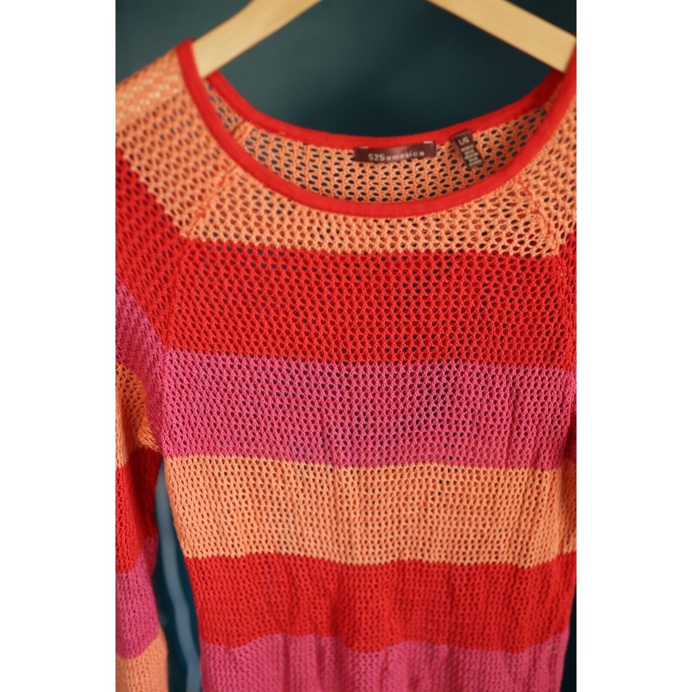 525 America Womens Open Knit Sweater Top Coral Pink Orange Pullover Large - Picture 2 of 8